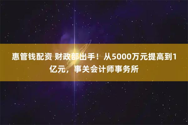 惠管钱配资 财政部出手！从5000万元提高到1亿元，事关会计师事务所
