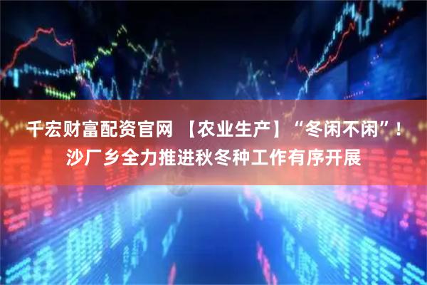 千宏财富配资官网 【农业生产】“冬闲不闲”！沙厂乡全力推进秋冬种工作有序开展